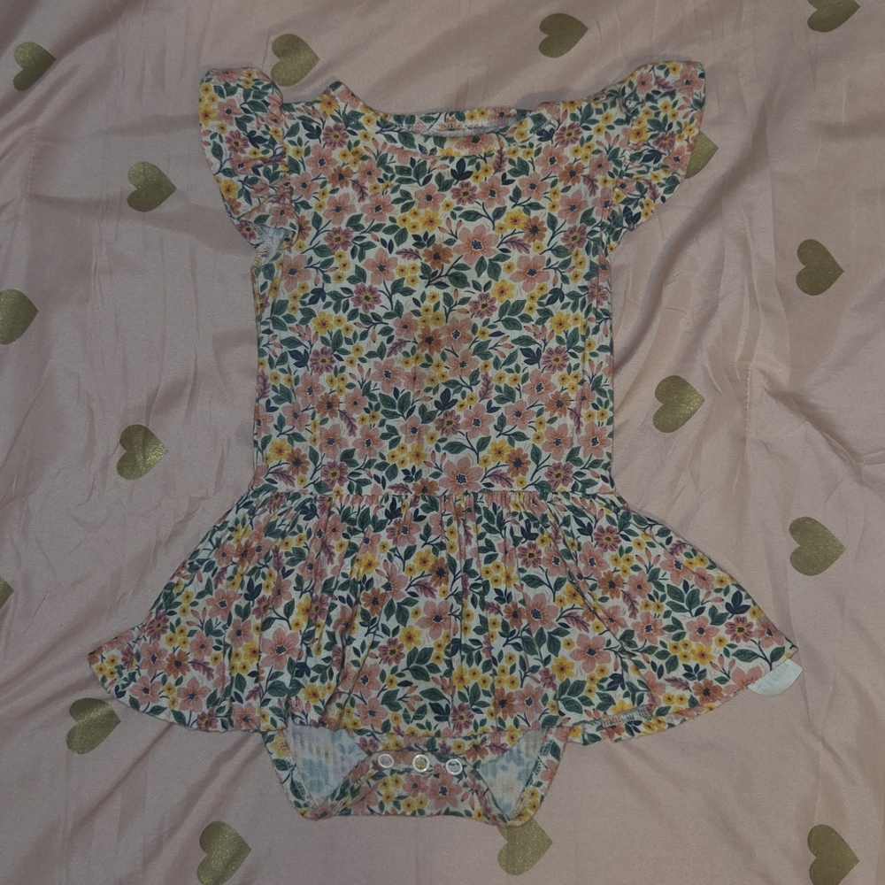Posh Peanut Floral Kids One Piece - Pink and Yellow